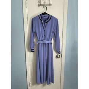 Vintage Madea Church Lady Dress Size 6 Blue Belted Secretary Modest Office